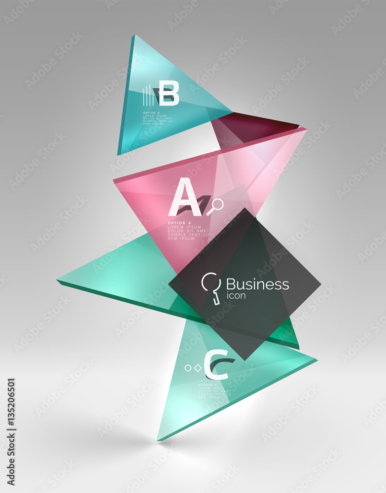 Colorful glossy glass triangle on empty 3d space Colorful glossy glass triangle on empty 3d space