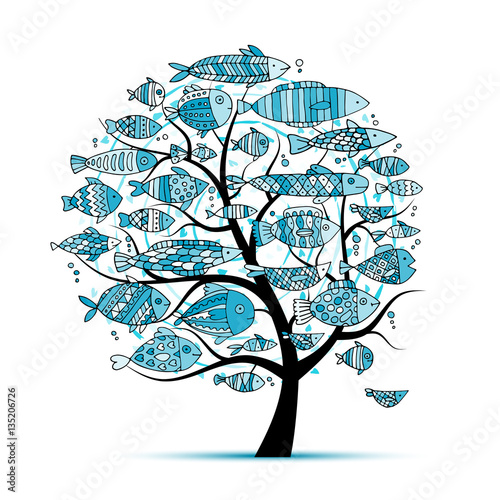 Art fish tree, sketch for your design