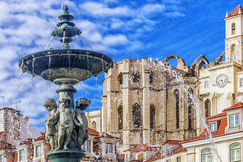 Fountain in Rossio Square in Lisbon photo