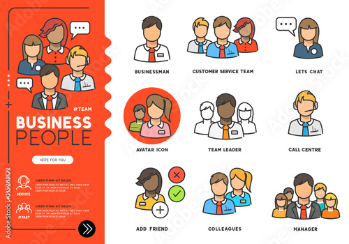 Business people. Profiles of everyday professional men and women in various job roles in smart clothes. Vector illustration 
