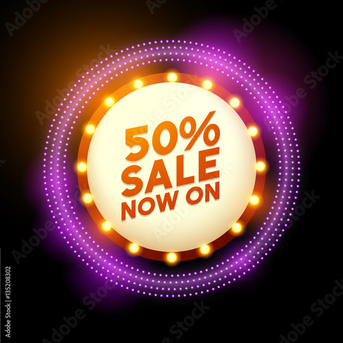 A retro vintage theatre style sign with glowing lights and room for text. Vector illustration