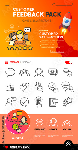 Customer feedback - Flat service icons with support teams. vector illustration.
