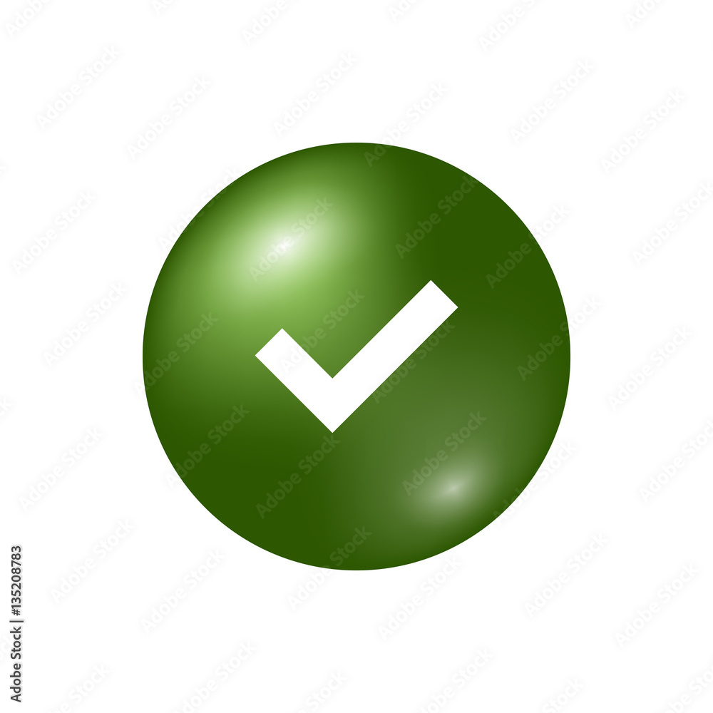 Tick sign element. Green checkmark icon isolated on white background. Simple mark graphic design. Circle OK button for vote, decision, web. Symbol correct, check, approved Vector illustration Tick sign element. Green checkmark icon isolated on white background. Simple mark graphic design. Circle OK button for vote, decision, web. Symbol correct, check, approved Vector illustration