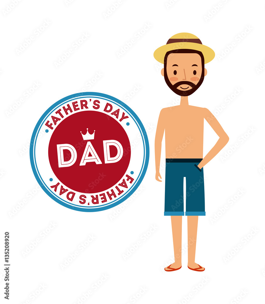 happy father's day card with happy man cartoon icon over white background. colorful design. vector illustration