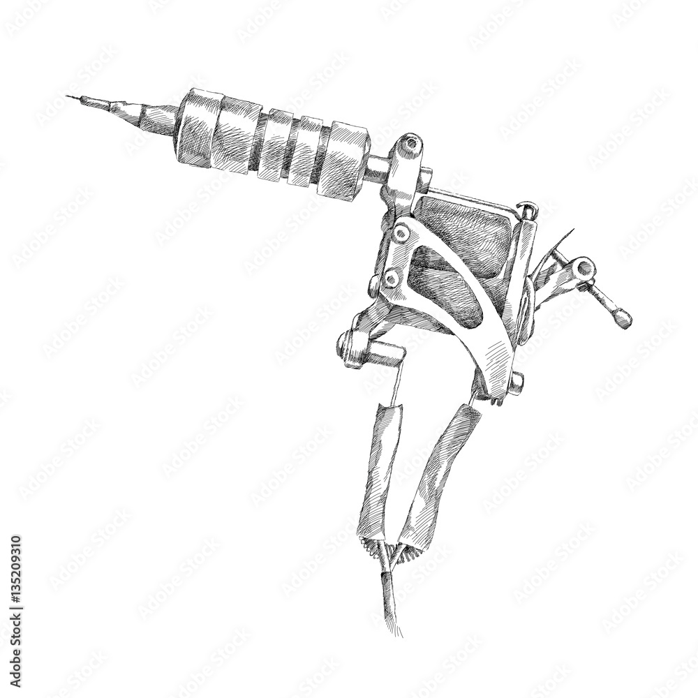 Vector illustration of handmade induction tattoo machine in black