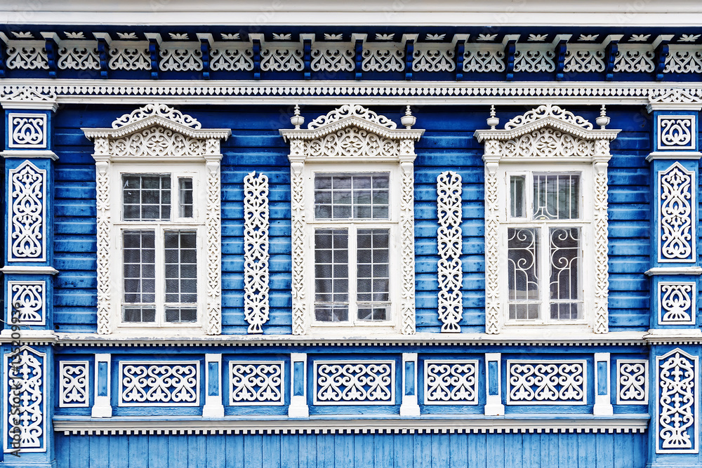 Russian house facade with frames