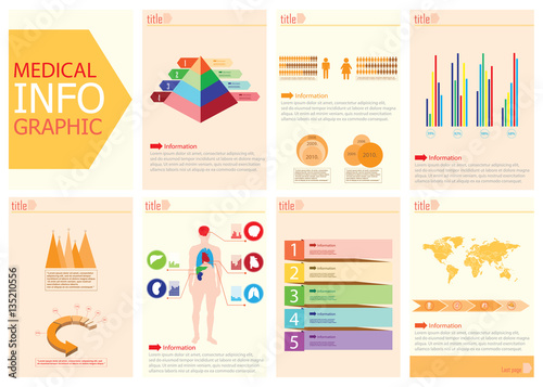 Medical information graphic collection of charts for presentation, web. Elements for visualization in a flyer concept.