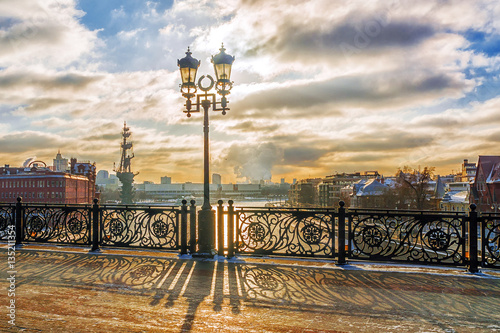 Winter sunset on the Patriarchal bridge in Moscow
