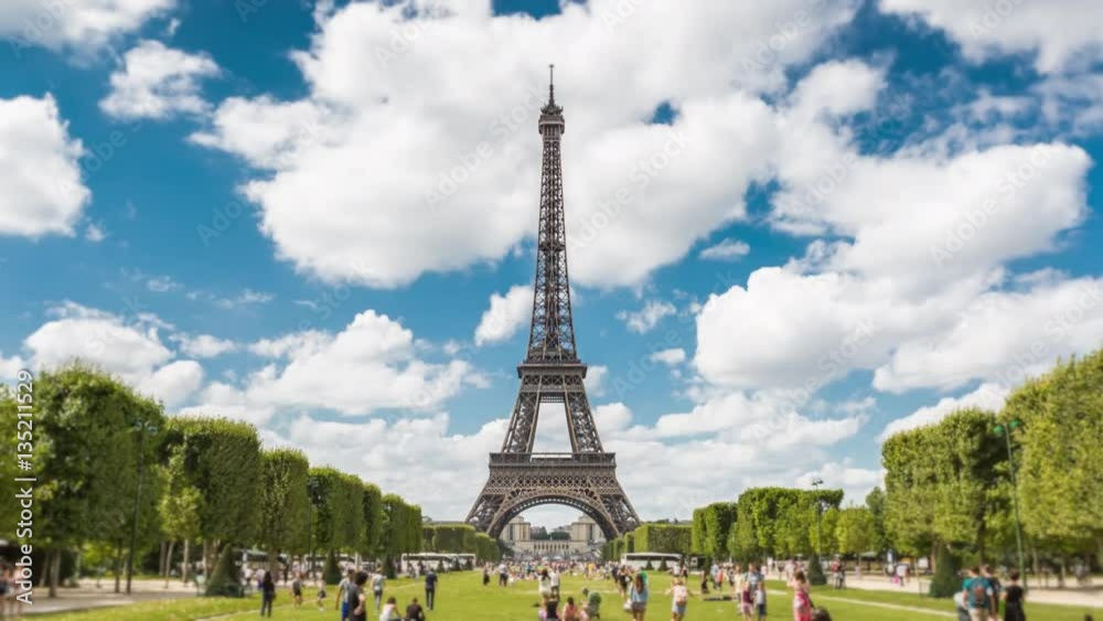 Time Lapse, Paris, France, Tour Eiffel, Eiffel Tower, crowds of people - zoom out