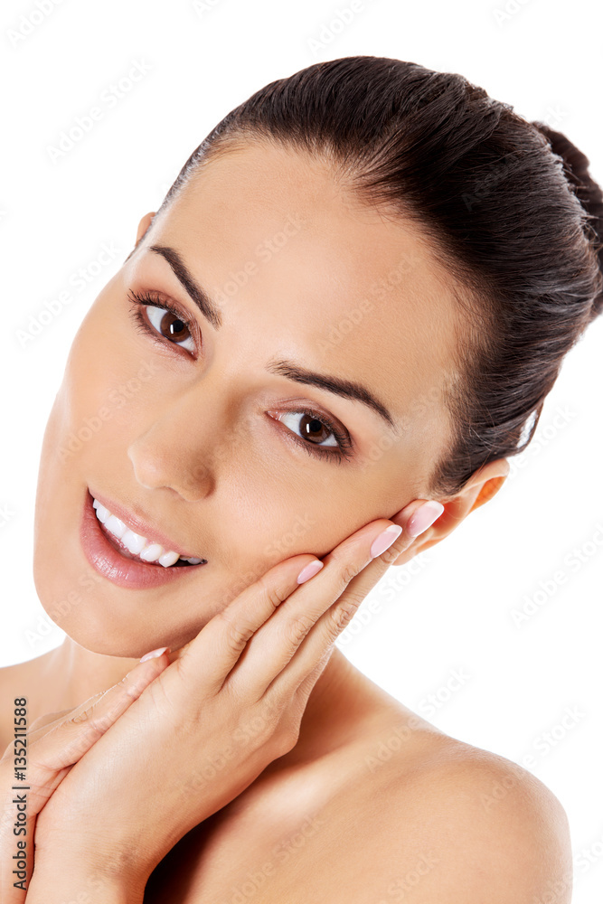 Beautiful face of young woman with clean fresh skin. Beautiful face of young woman with clean fresh skin.