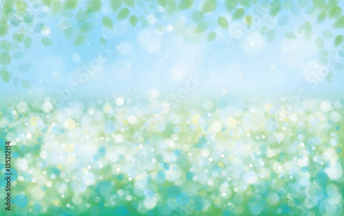 Vector green  spring nature  background, blurred effect.