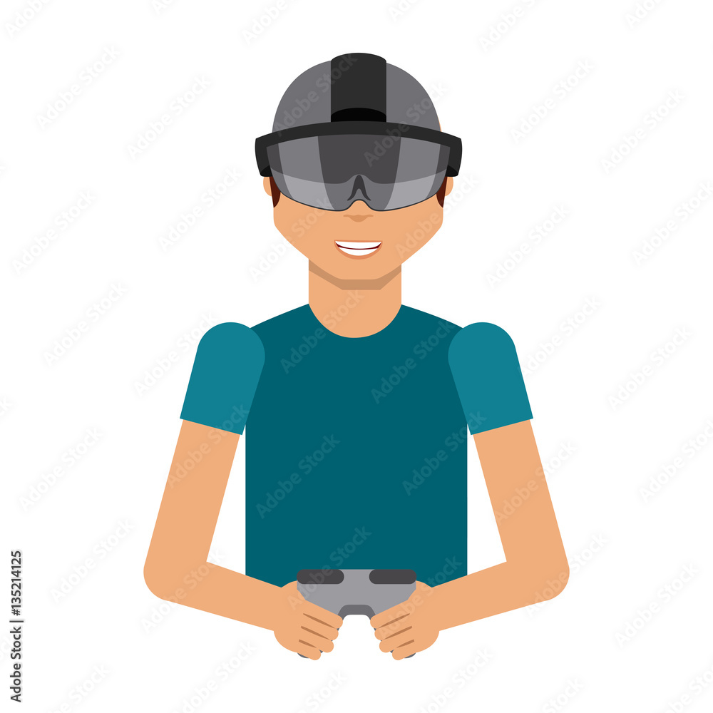 man cartoon with augmented reality visor icon over white background. colorful design. vector illustration man cartoon with augmented reality visor icon over white background. colorful design. vector illustration