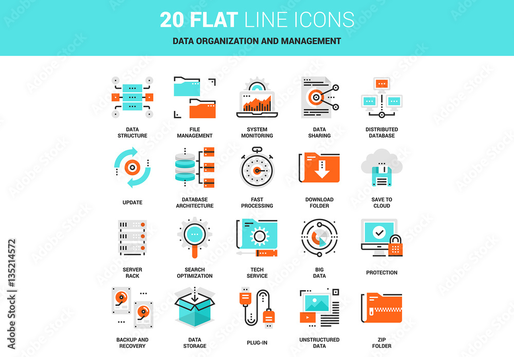 20 Line Art Data Icons Stock Template | Adobe Stock