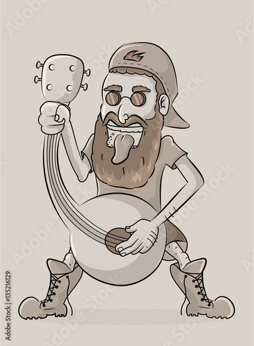 Funny man singing at mandolin