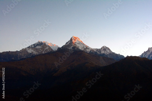 Sunrise view over Annapurna mountains, in the Himalayas mountain range from Poon Hill