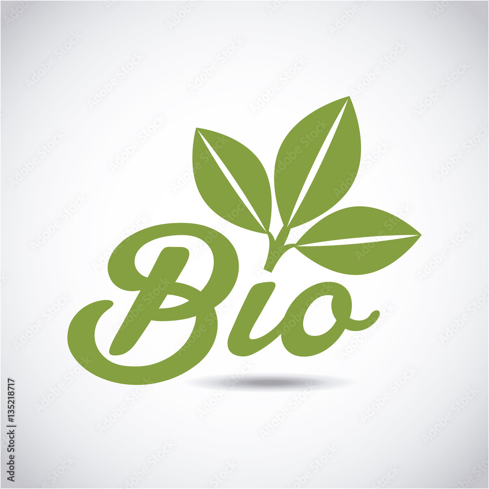 Fototapeta premium bio emblem with leaves icon over white background. colorful design. vector illustration