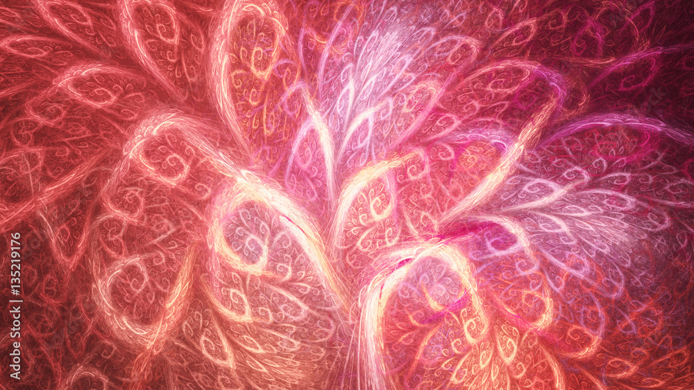 Naklejka premium Kaleidoscope sparks. Interweaving branches chaos. 3D surreal illustration. Sacred geometry. Mysterious psychedelic relaxation pattern. Fractal abstract texture. Digital artwork graphic astrology magic