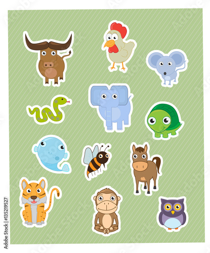 Cute simple animal stickers set