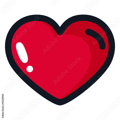 Big red heart with a black outline in a cartoon style. Illustration for design party on Valentine's Day, weddings, betrothal.