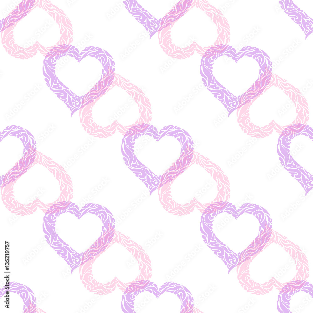 Tender seamless pattern with elegant purple hearts on white background. Pattern for Valentines Day, Mother's Day, wedding invitation design