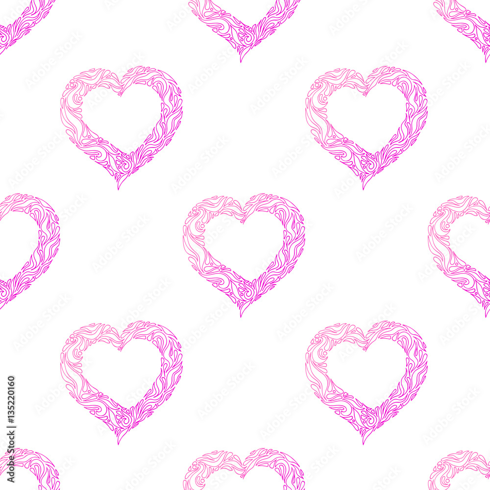 Tender seamless pattern with elegant hearts on white background. Pattern for Valentines Day, Mother's Day, wedding invitation design, gift wrapping paper