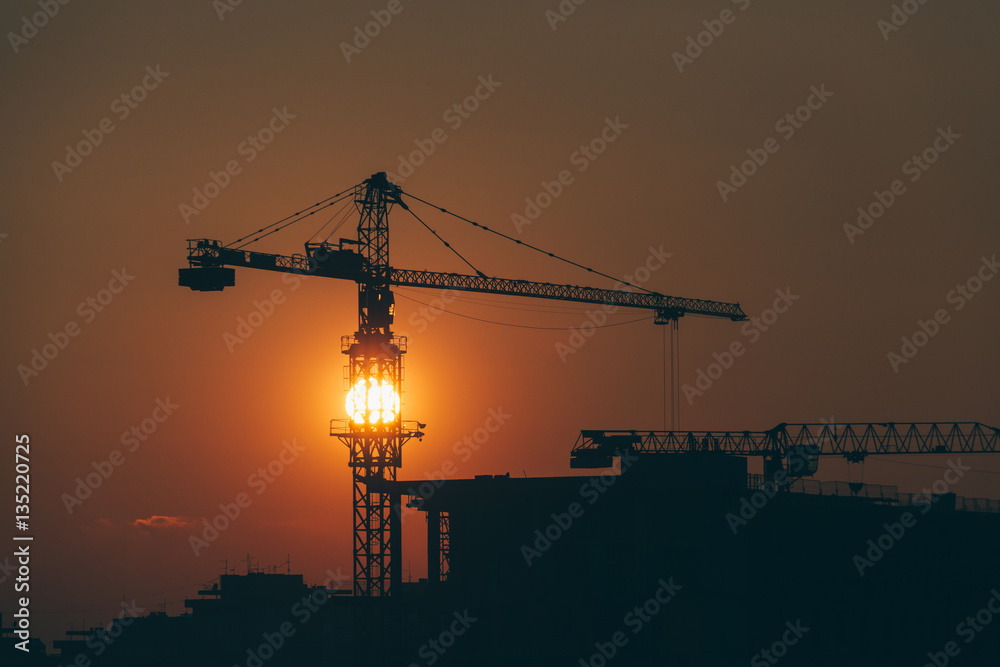 Construction site in sunset with a view
