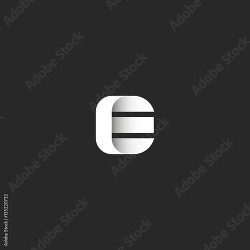 Letter E logo smooth stripe shape, sleek gradient black and white line typography design element, business card initial minimal emblem mockup