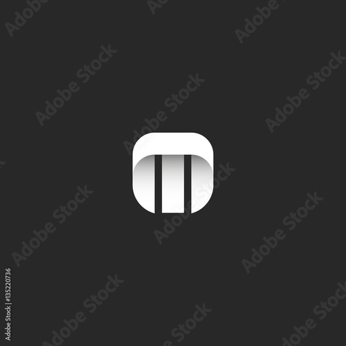 Letter M logo minimal style identity mockup, mark hipster monogram emblem template, smooth geometric simple shape, sleek stripe typography design element