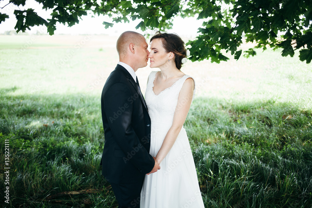 Happy bride and groom on their wedding.