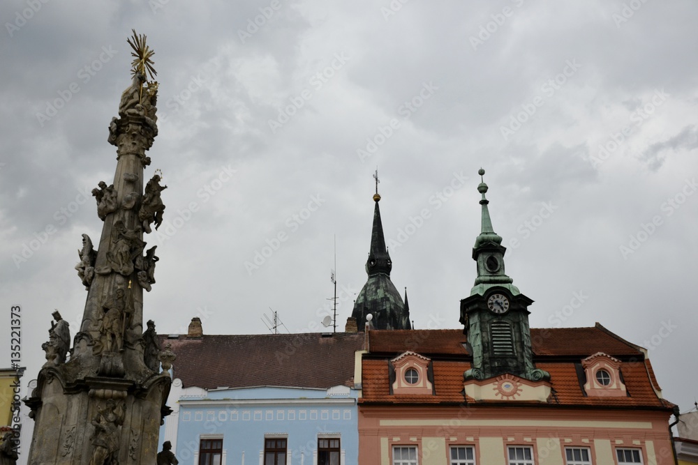 Architecture from Jindrichuv Hradec and cloudy sky