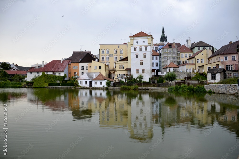 Architecture from Jindrichuv Hradec and cloudy sky