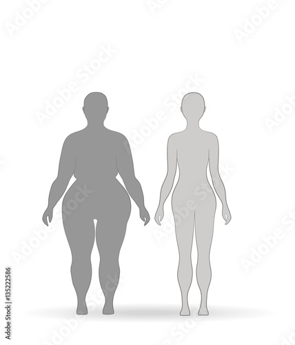 silhouette fat and slim woman  before and after weight loss. vector illustration.