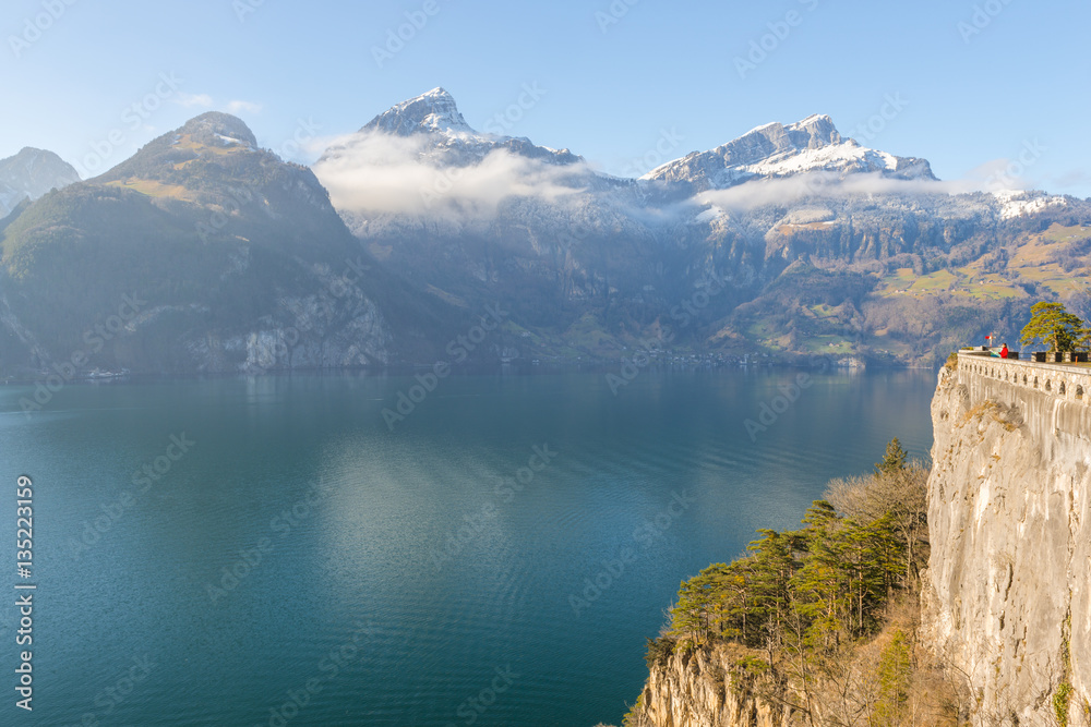 Lake and mountain scenery. Swiss Alps. Canton Uri. Mountain landscape.