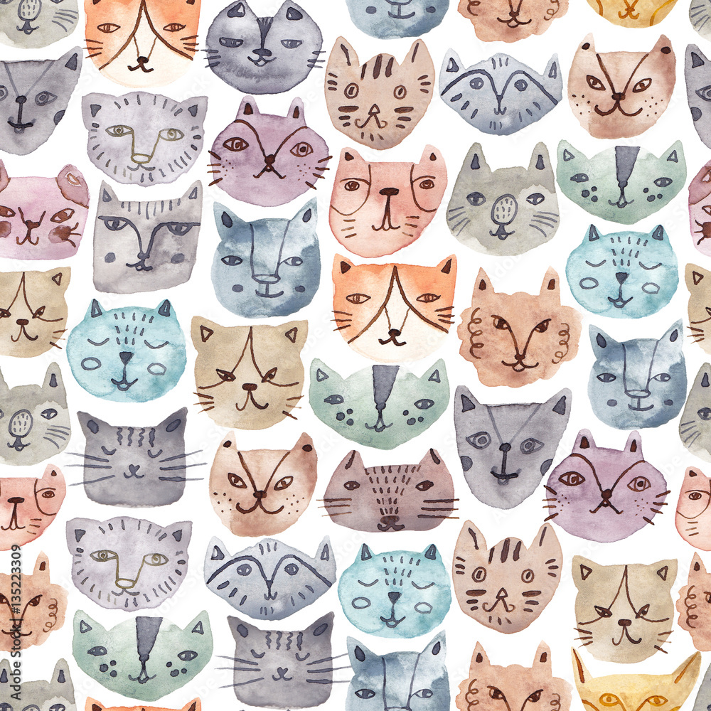 Kitty faces in watercolor