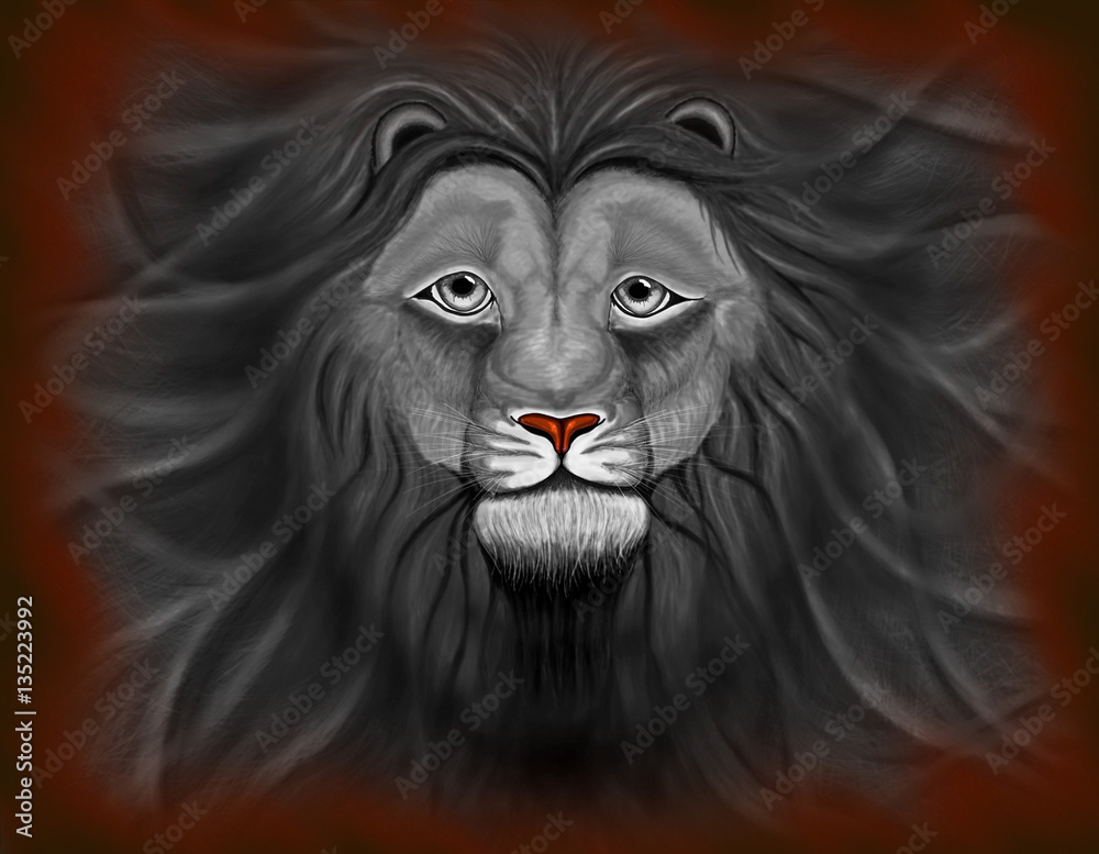 black Lion head with a wavy mane of filling a background