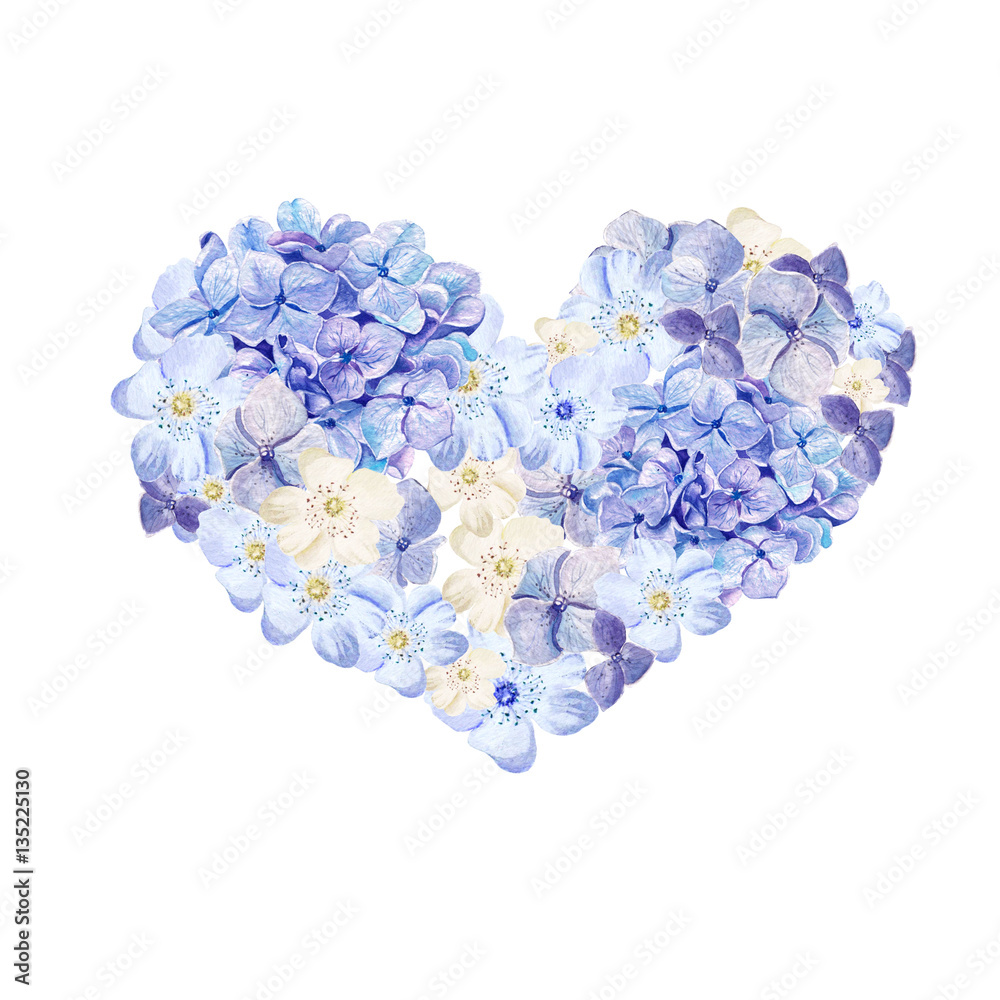 Obraz premium Romantic illustrations for Valentines Day. Watercolor card with flowers in a heart shape.