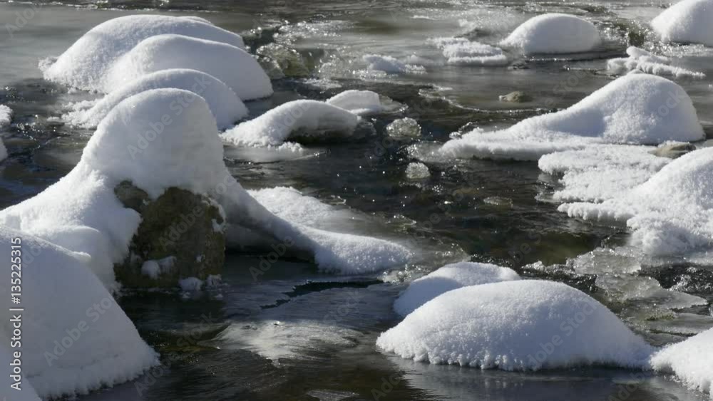 Ice melts. Frozen mountain stream. Winter goes. Ice melts. Frozen mountain stream. Winter goes.