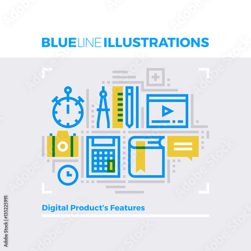 Content Features Blue Line Illustration