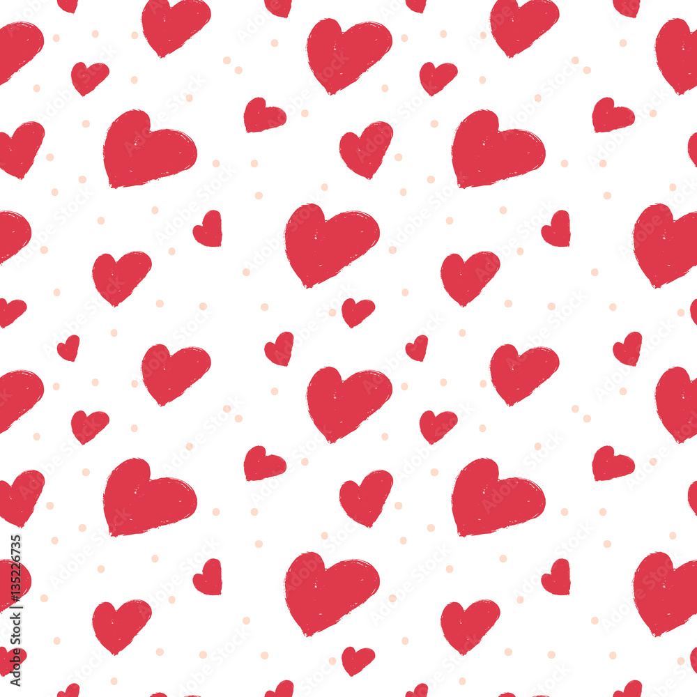 Fototapeta Hearts seamless pattern. Hand drawn elements background by brush. Ideal for celebrations, wedding invitation, mothers day and valentines day