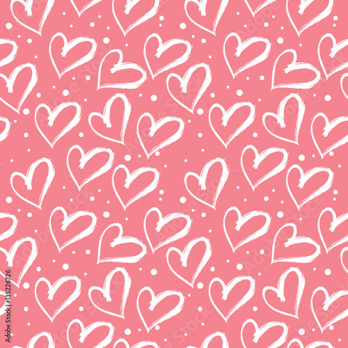 Hearts seamless pattern. Hand drawn elements background by brush. Ideal for celebrations, wedding invitation, mothers day and valentines day