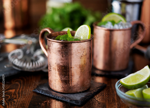 Photography moscow mule cocktail in copper mug
