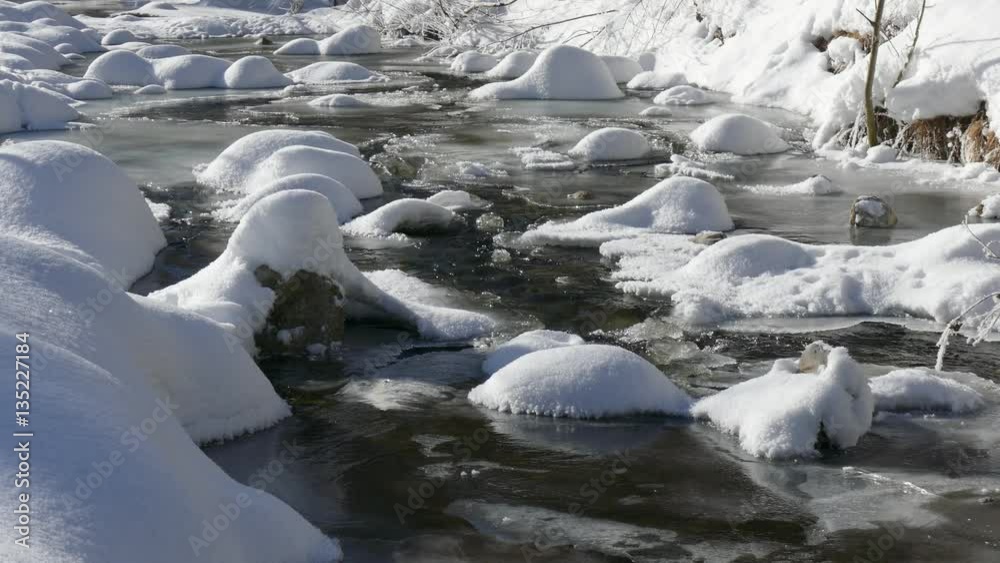 Ice melts. Frozen mountain stream. Winter goes. Ice melts. Frozen mountain stream. Winter goes.
