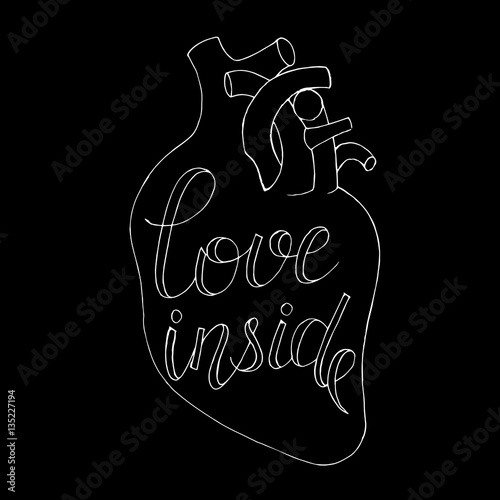 Hand-drawn human heart with handwritten text, vector. Vector