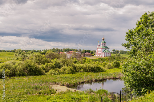 View of the Church of Elijah the Prophet on Ivanova mountain before the storm in Suzdal