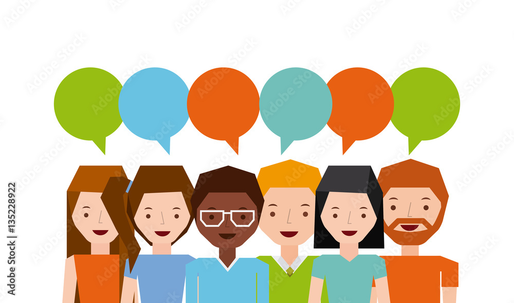 people cartoon with speech bubbles over white background. colorful design. people sharing concept. vector illustration people cartoon with speech bubbles over white background. colorful design. people sharing concept. vector illustration