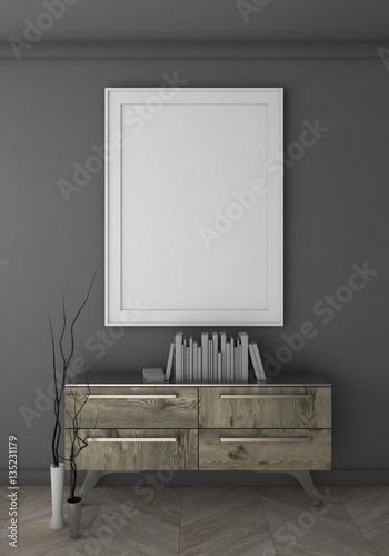 Fototapeta Naklejka Na Ścianę i Meble -  Mock up poster with black wall interior background, 3d render