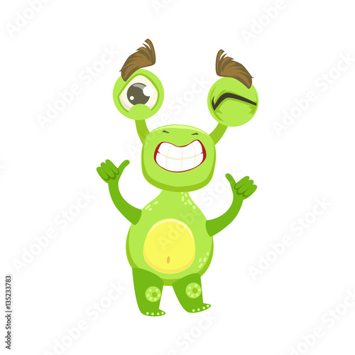 Cool Funny Monster Teethy Smile, Green Alien Emoji Cartoon Character Sticker