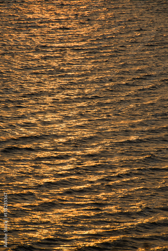 Sunlit waves of the sea in the evening