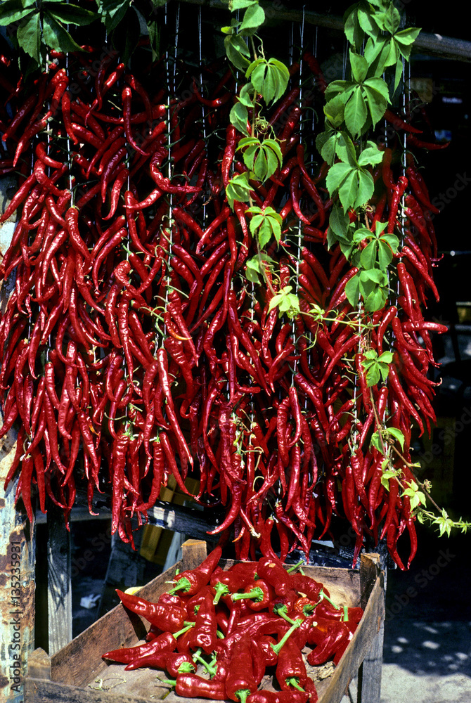red peppers in the market