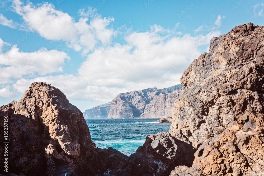 View on rocky cliffs and ocean
